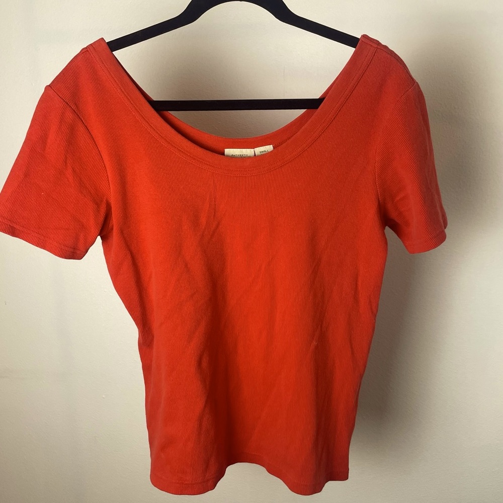 St John Bay wide neck/off the shoulder orange top